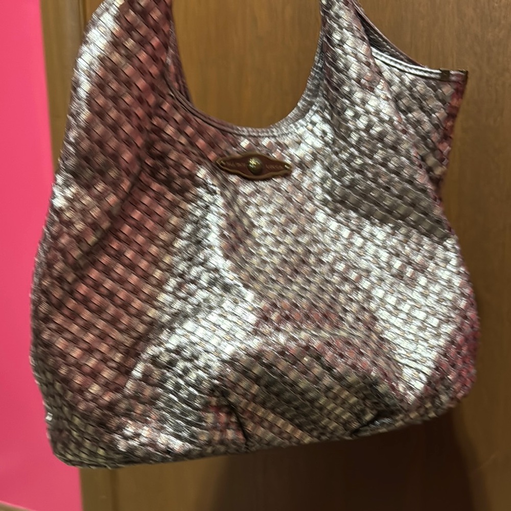 Napoli Elliott Lucca Leather Metallic Woven Tote Bag